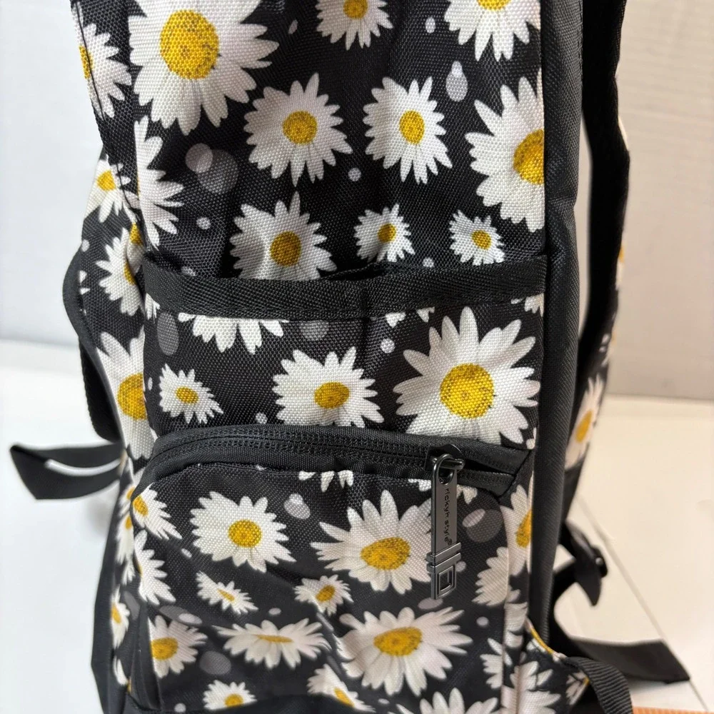 RickyH Daisy Backpack NWT Black Yellow White‎ Floral Laptop Sleeve School Bag